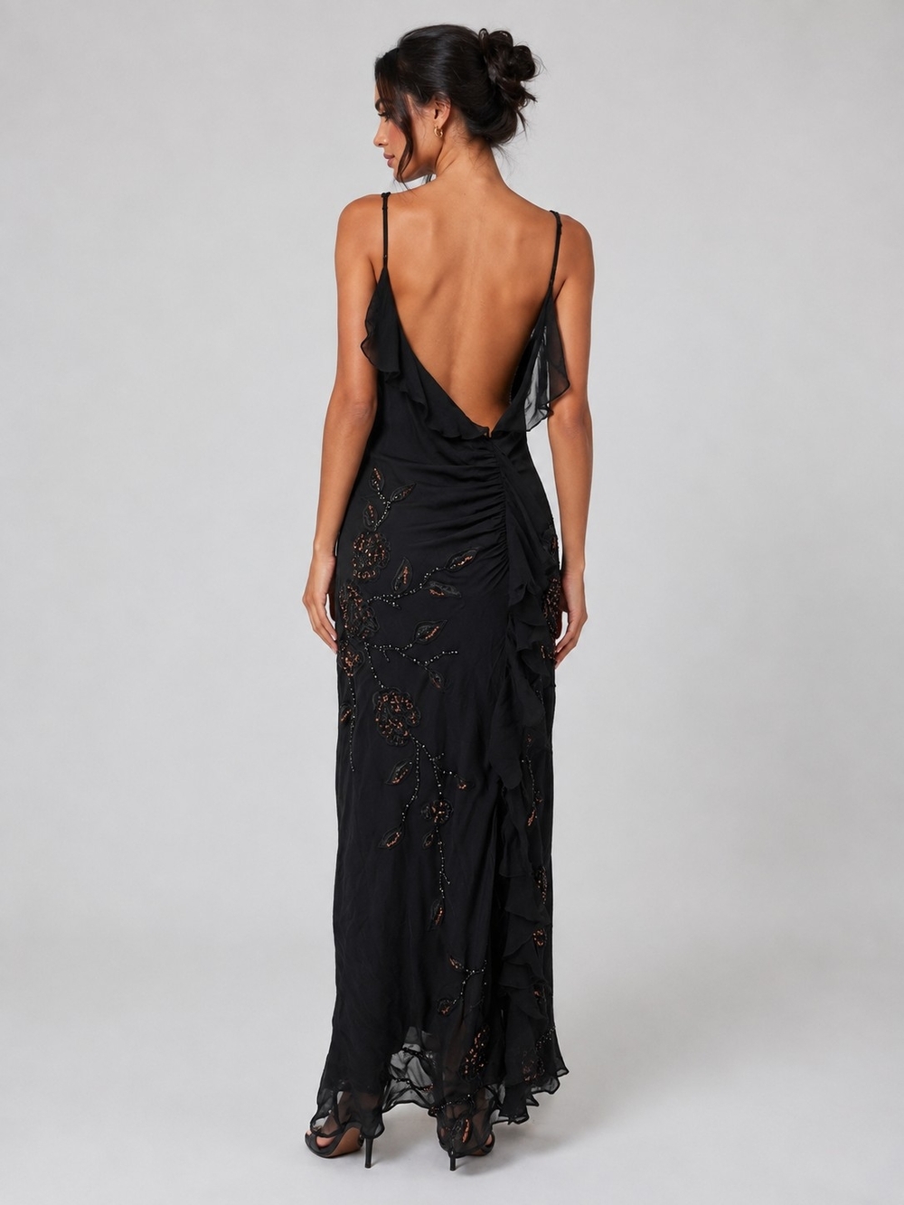 Sue Wong Nocturne Silk Beaded Cocktail Maxi Dress Black Women's Size 8 Evening - Picture 2 of 16